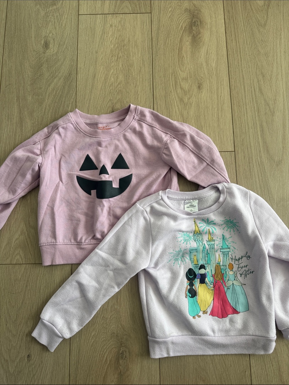 Cat & Jack Pink & Light Pink Girls' Sweatshirt Set - Princess & Pumpkin Designs